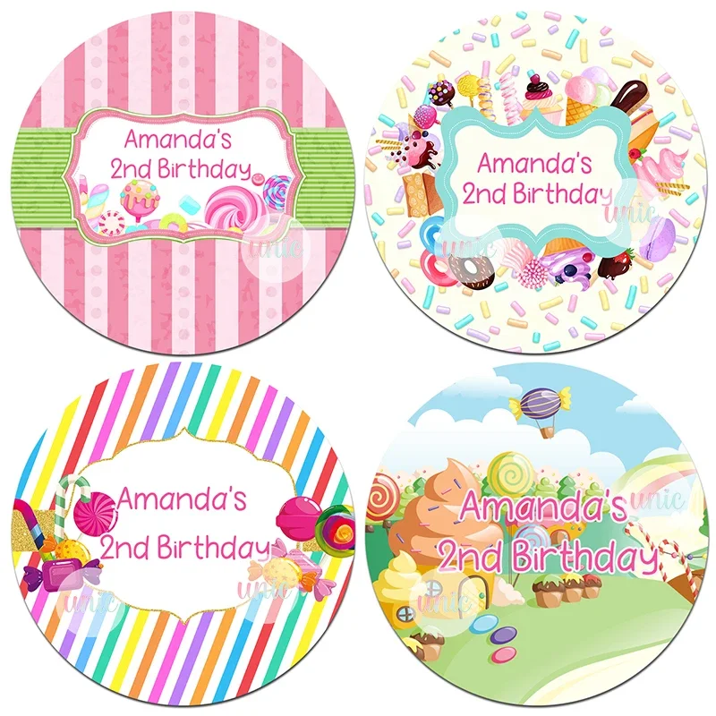 Candy Ice Cream Sweet Party Birthday Decor Labels Custom Baby Shower Bday Party Personalise Any Text Stickers Candy Land World