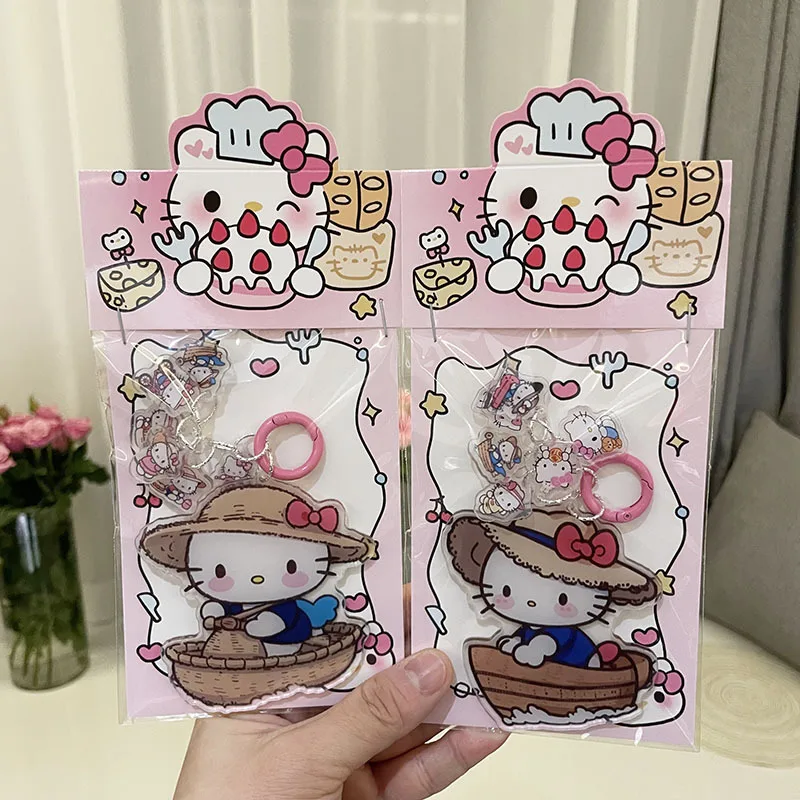 

10pcs Sanrio Hello Kitty Keychain Kawaii Doll Kuromi Cinnamoroll Acrylic Transparent Chain Anime Package Decorate Accessories