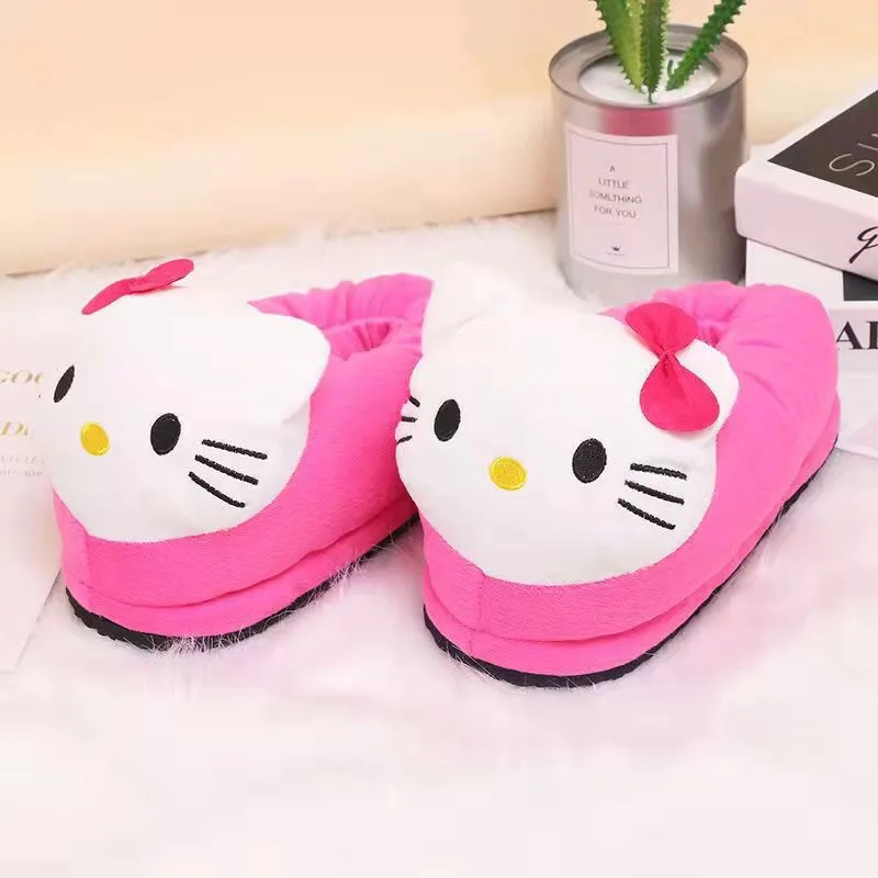 Sanrio Anime Hello Kitty Cute Sweet Warm Home Women's Shoes Cartoon Thickened Plush Non-Slip Thick-Soled Cotton Slippers Gift