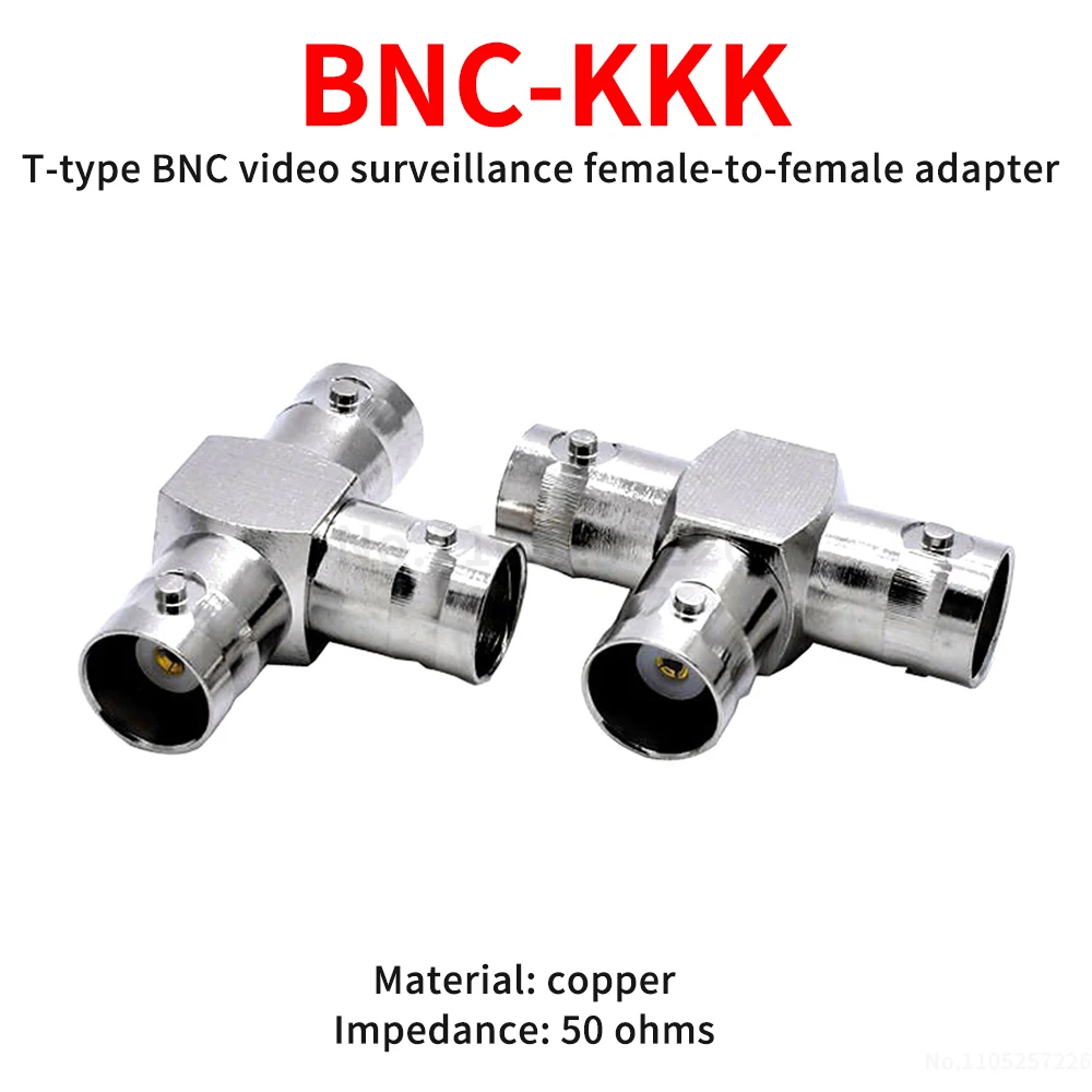 BNC-KKK Triple Female Adapter BNC CCTV Video Signal T-shaped Adapter One Female to Two Female Copper T-Junction Converte (1 pcs)