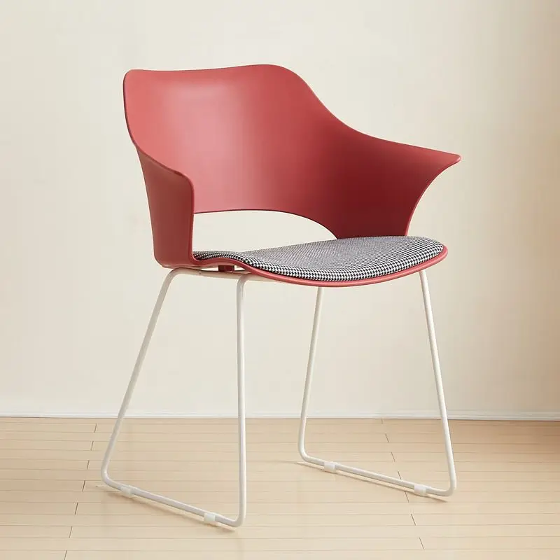 Office Reception Chair Ergonomic Wood Plastic, Nordic Minimalist Dining Seat for Home, Conference Desk Chair with Armrest