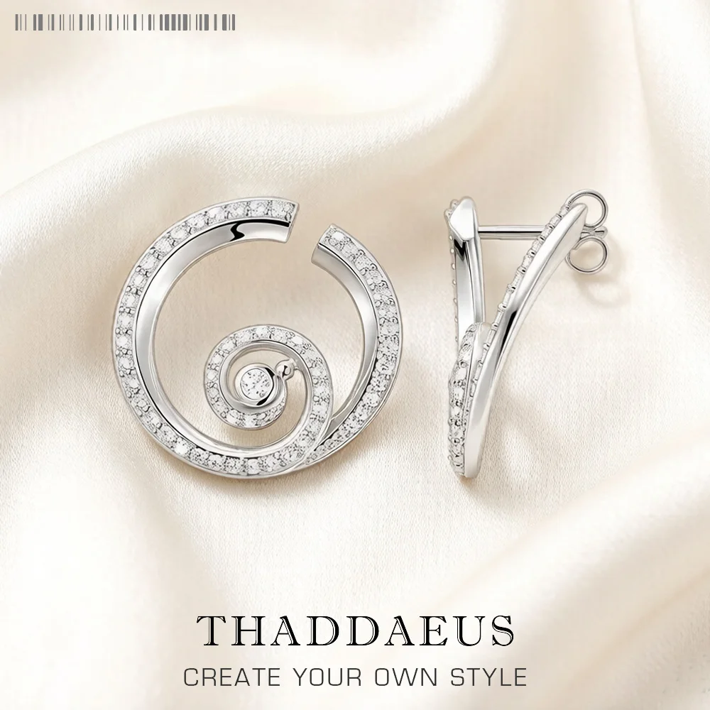 Runde Welle mit Steinen Ohrstecker Europa Feiner Schmuck für Frauen Brandneues trendiges Sommergeschenk aus echtem 925er Sterlingsilber