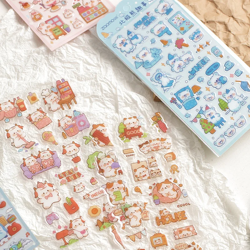 Epoxy Crystal Stickers Lamb Tea Party Series Transparent Three-dimensional Decorative Handbook Material Stickers 8 Types