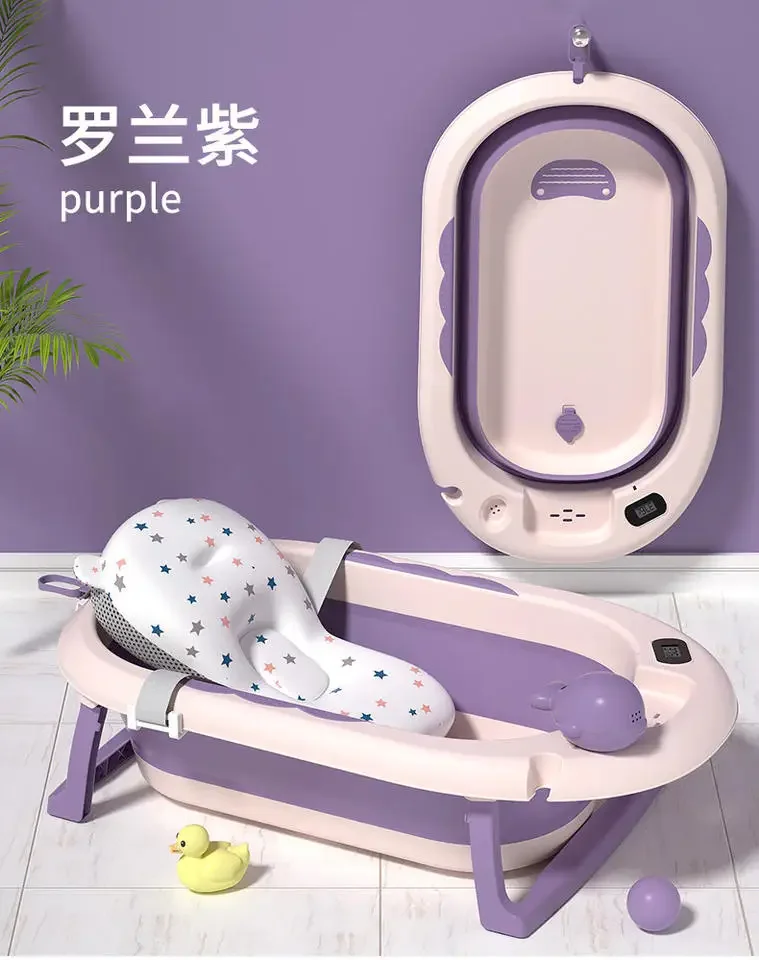 Foldable Silicone Baby Bathtub, Non-Slip Foot Bath Bucket, Real-time Temperature, Bathroom Basket Tub