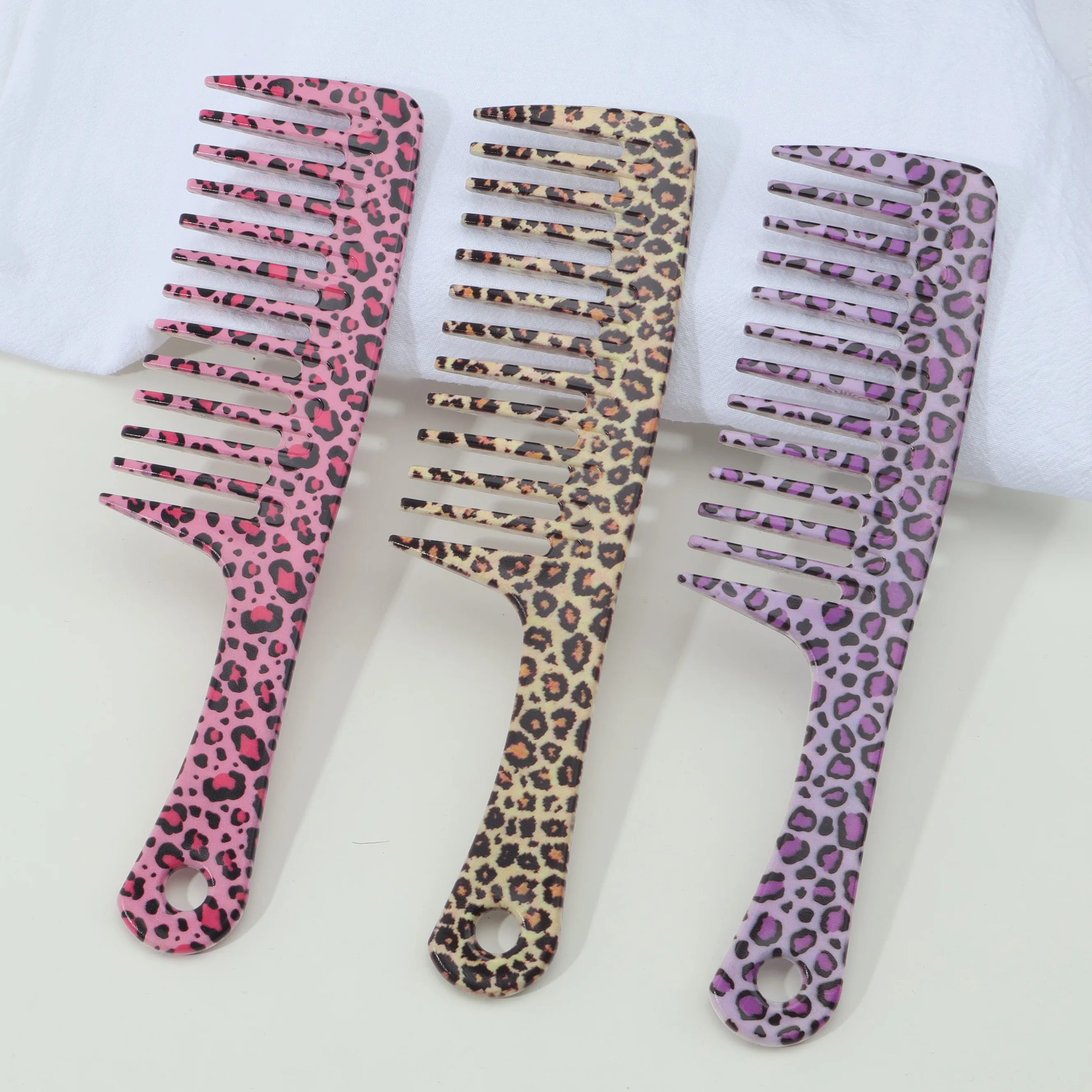 1Pc Leopard Print Wide-Toothed Comb, ABS Comb Teeth, Anti-Static, Suitable For Various Hair Types