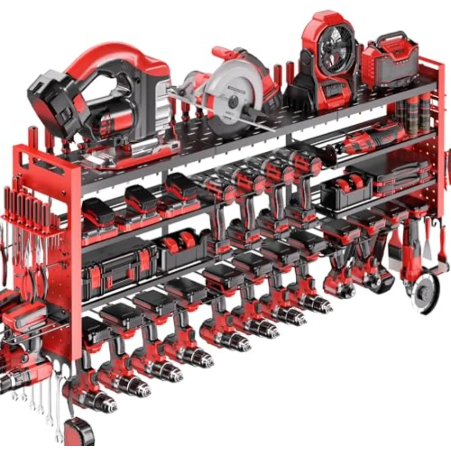 

49.8" W Super Large Power Tool Organizer Wall Mount4-Layer Heavy Duty Tool Storage with 18 Cordless Drill Holder 600 lb Capacit
