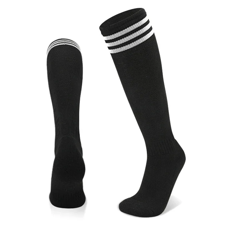 Unisex Sports Soccer Socks Adults Kids Breathable 3 Stripes Football Knee High Training Long Stocking Towel Bottom Women Sock