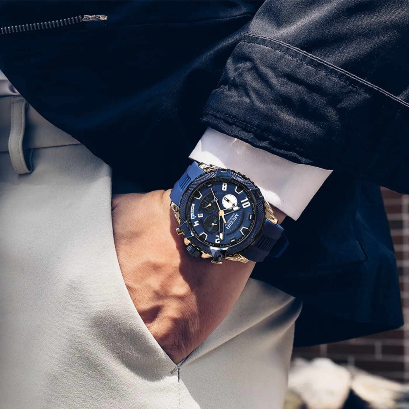 MEGIR 48MM Dial Chronograph Men's Quartz Watches Waterproof Luminous Sport Casual Wristwatch with 24-hour Auto Date Gift for Man view 3
