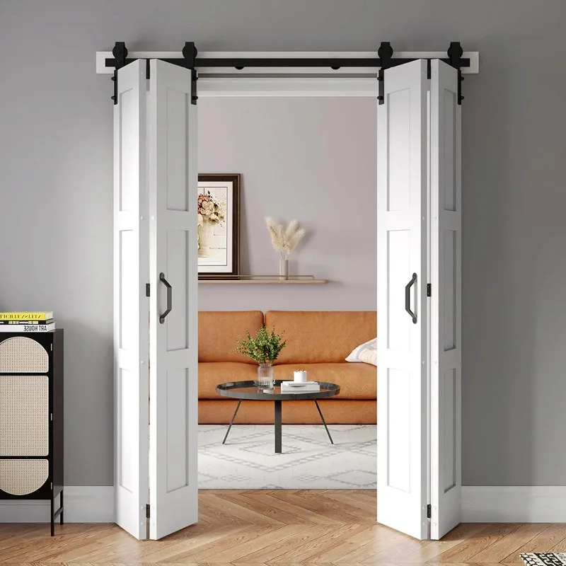 Folding Barn Door Slide Rail, Sliding Door Guide Rail, Carbon Steel Hanging Track Full Hardware Set for Translation Door