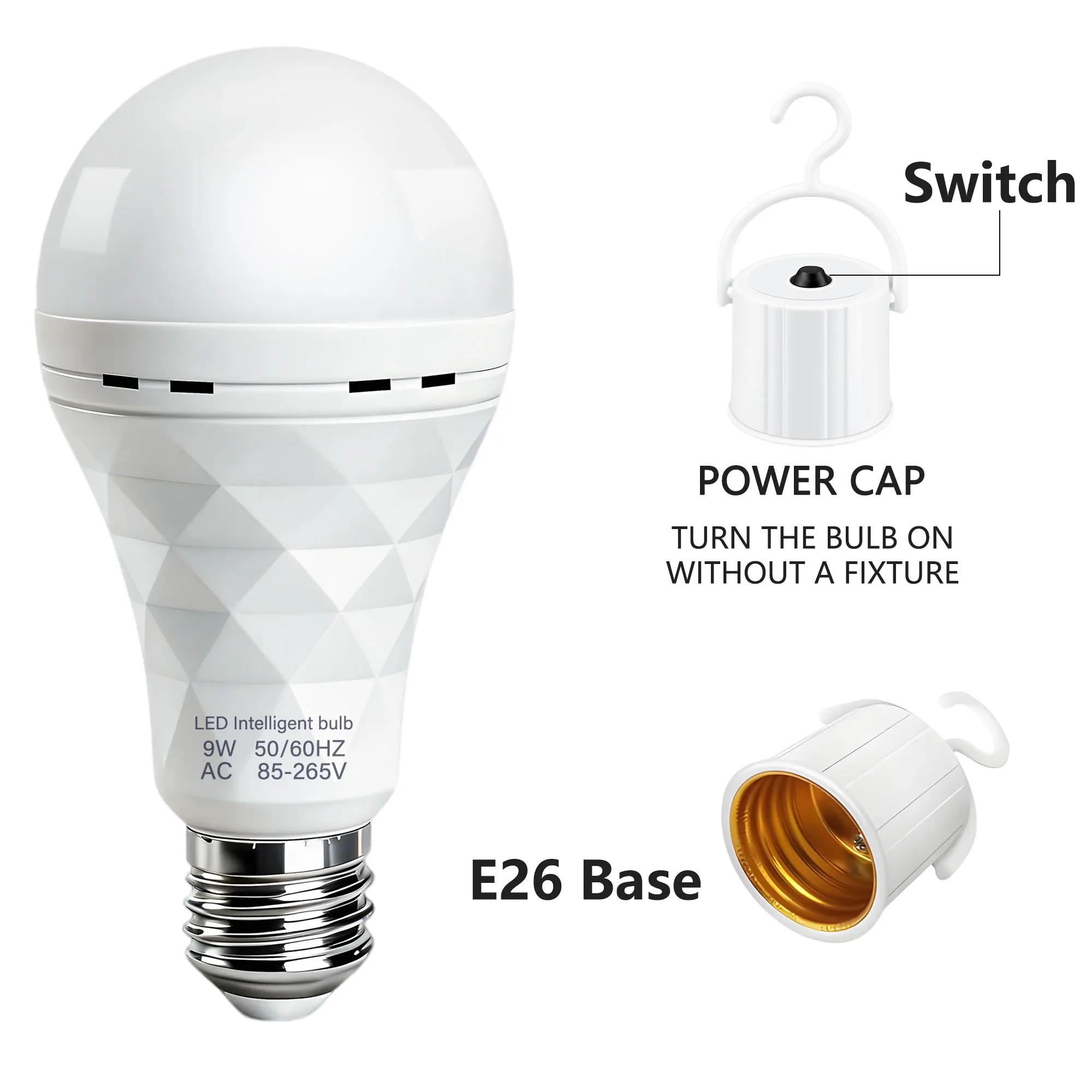 Portable Rechargeable Emergency Light Bulb LED 9W E26 Fishing Camping Tent Outdoor Working Home Outage Lighting Lamp