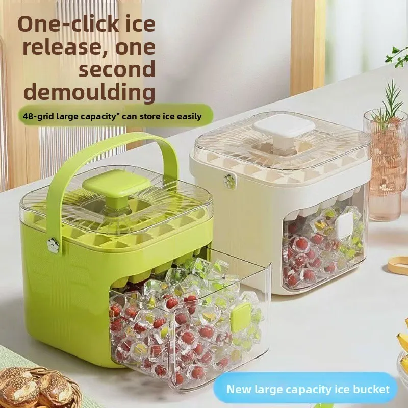 Máquina de prensado de cubitos de hielo, película de cubitos de hielo congelados con fácil desmoldamiento, cubo de hielo de prensa, rejilla 48 con mango para refrigerador