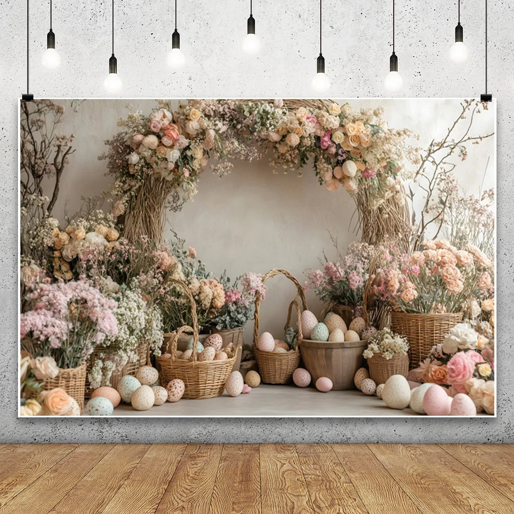 خلفية تصوير لعيد الفصح السعيد، بيض عيد الفصح، أوراق خضراء مقوسة، زهرة استحمام الطفل، صورة داخلية، خلفية استوديو الصور