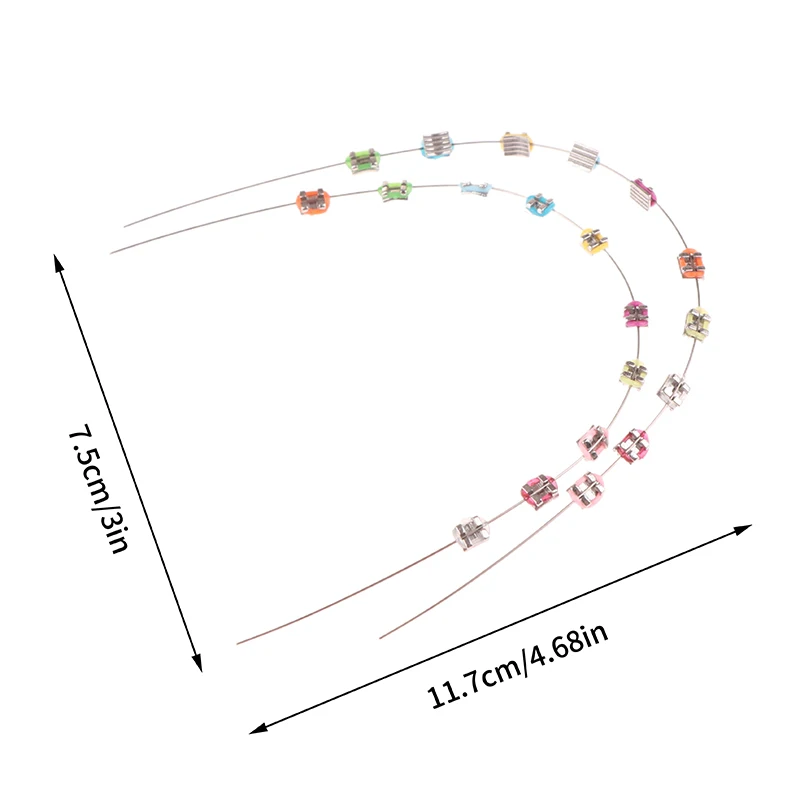 1 пара временных украшений для зубов с металлическими проводами, красочным металлическим кронштейном и ортодонтическими лигатурами, стоматологическое украшение