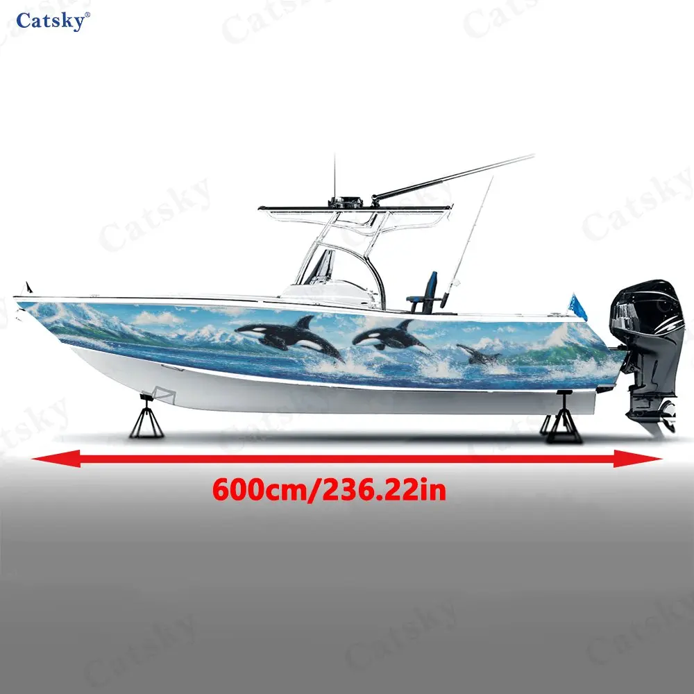 2pcs Jumping Killer Whale Boat Body Sticker | Self-Adhesive Easy-Apply PVC, High Definition Printing, Waterproof Vinyl Decal