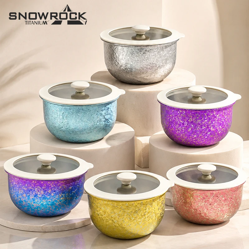 650ml Pure Titanium Food Storage Container Colorful Ice Flower Round Bowl Steamer Safe Bento Lunch Box Portable Picnic