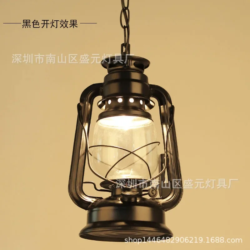 Vintage Nostalgic Lantern Kerosene Lamp Pendant Light Bar Entranceway Lamp E27 Lamp Base Antique Brown Color