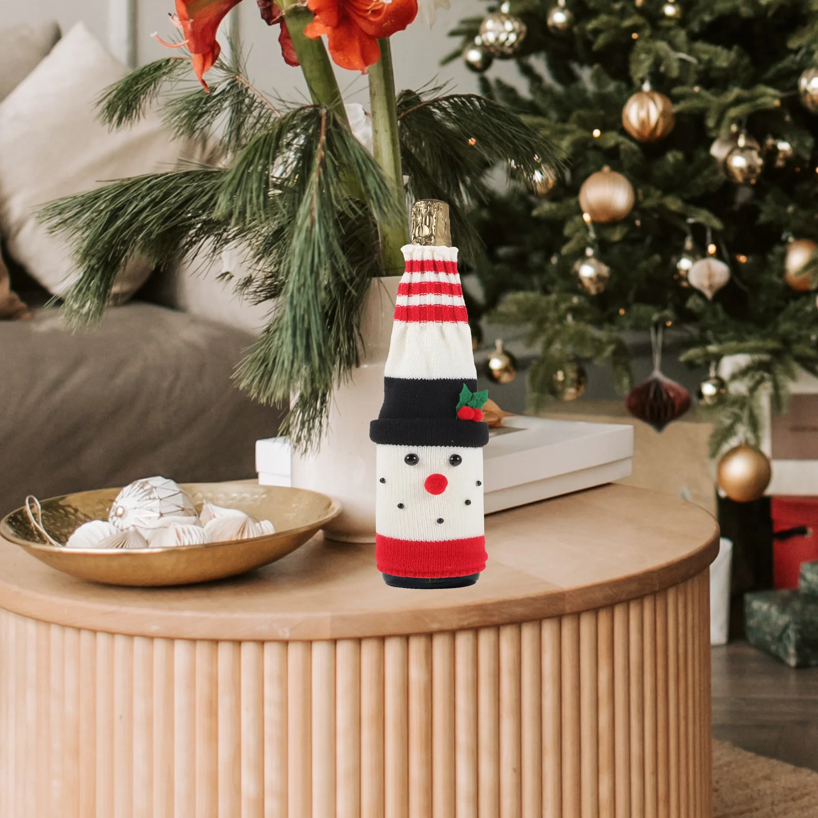 

2Sets Christmas Wine Bottle Cover Fabric Santa Snowman Hat Apron Holiday Table Decoration Xmas Party Ornament Wine Bottle Cover