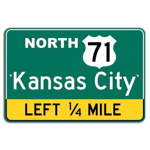 Route 71: Kansas City Ahead - Green Sign Nostalgia-Aluminum