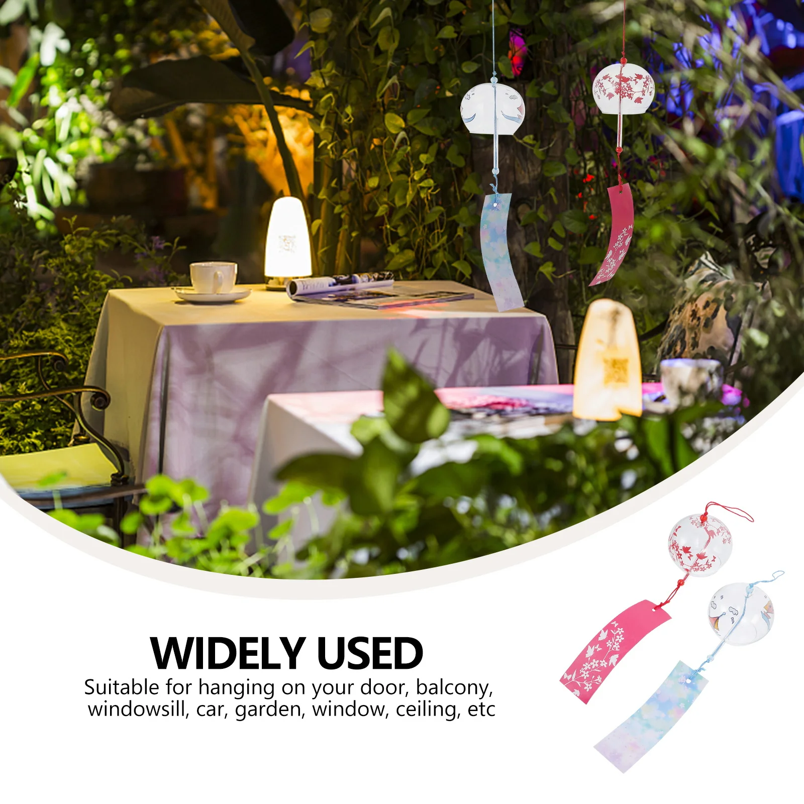 

2Pcs Wind Chimes Decor Hanging Ornaments Japanese Style Clear Relaxing Sound for Home Garden Balcony Window Sailboat Butterfly