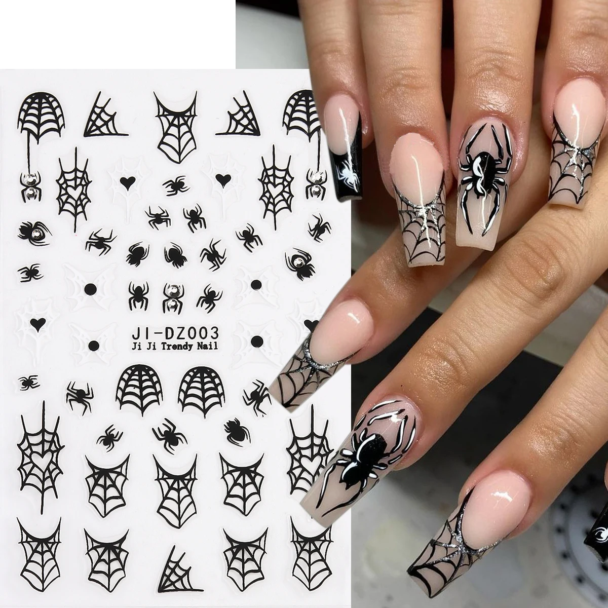 3D Spider Web Halloween Nail Stickers Skull Bat Drippy Blood Nail Decals Pumpkin Boo Ghost Spooky Sliders for Manicure NLJI-DZ