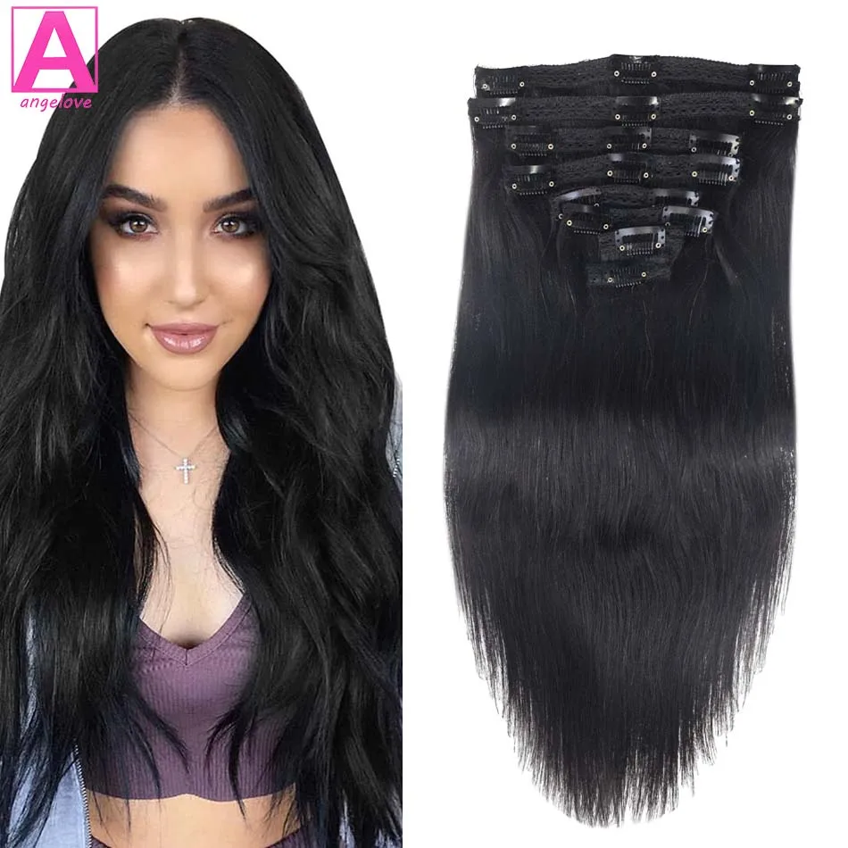 

Clip in Hair Extensions Real Human Hair 120G Natural Black 100% Remy Human Hair Clip in Extensions Soft Silky Straight for Women