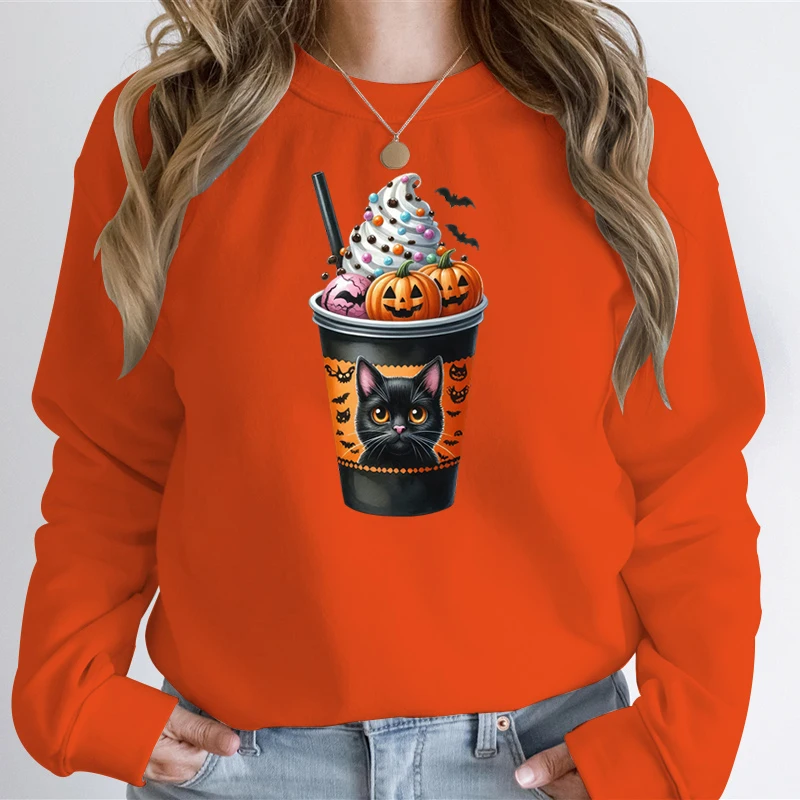 Horror Coffee Skull Hoodie Pullover Women Men Halloween Sweatshirt Casual Fashion Casual Oversized Hoodie Spooky Season Tops