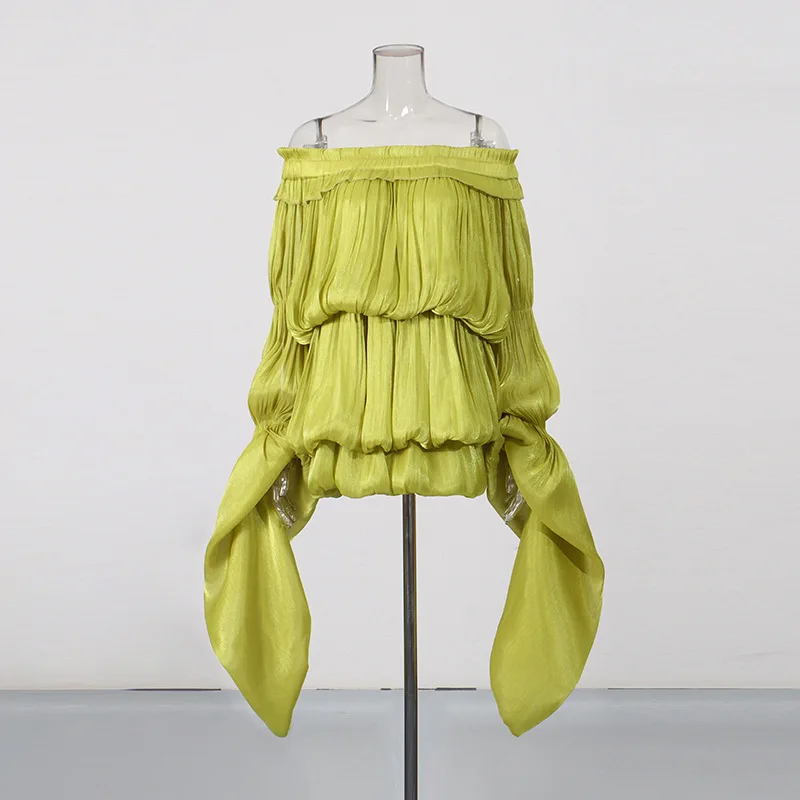 2026 Neues Schulterfreies Kleid mit Einseitigem Ausschnitt, Unregelmäßigem Band und Rüschenrock für einen Resort-Look für Damen – Detail 8