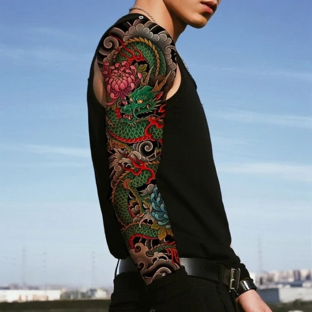 Japanese Demons Arm Sleeve Tattoo Sticker Koi Fish Geisha Japanese Style Temporary Tattoos Flower Peony Water Transfer Tattoo