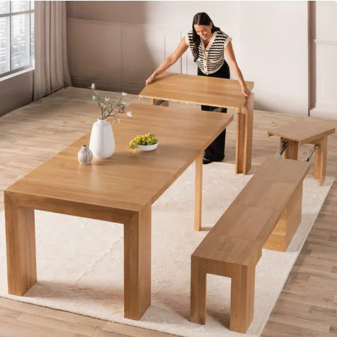 Adjustable Foldable Wooden Extreme Narrow Wall-Adjacent Workbench Conference Table Solid Wood Transformable Extendable Long Tabl