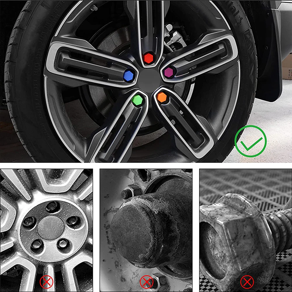 20Pcs 17mm 19mm 21mm Black Car Wheel Caps Bolts Covers Nuts Silicone Anti Rust Cover Auto Wheel Hub Protectors Styling Screw Cap