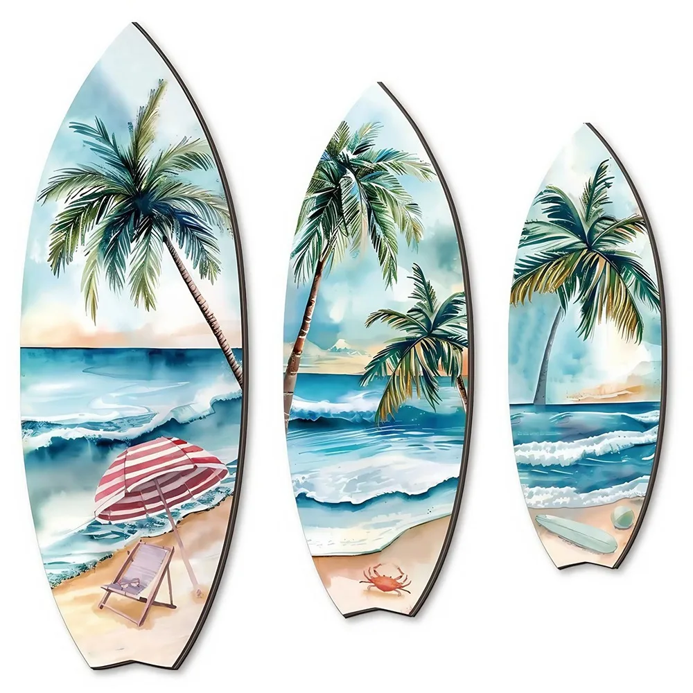 

Retro Wooden Beach Surfboard Signs Pineapple Sea Turtle Hollow Out Surfboard Wall Hanging Decor Colorful Surfboard Sign Pendant