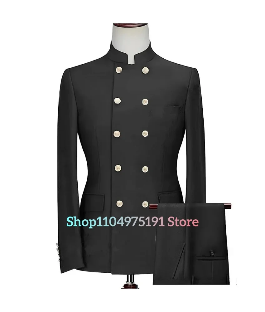 Traje Zhongshan de alta calidad; Traje occidental; Conjunto de traje casual para hombre con doble botonadura. Traje delicado de 2 piezas para hombre (chaqueta + pantalones)