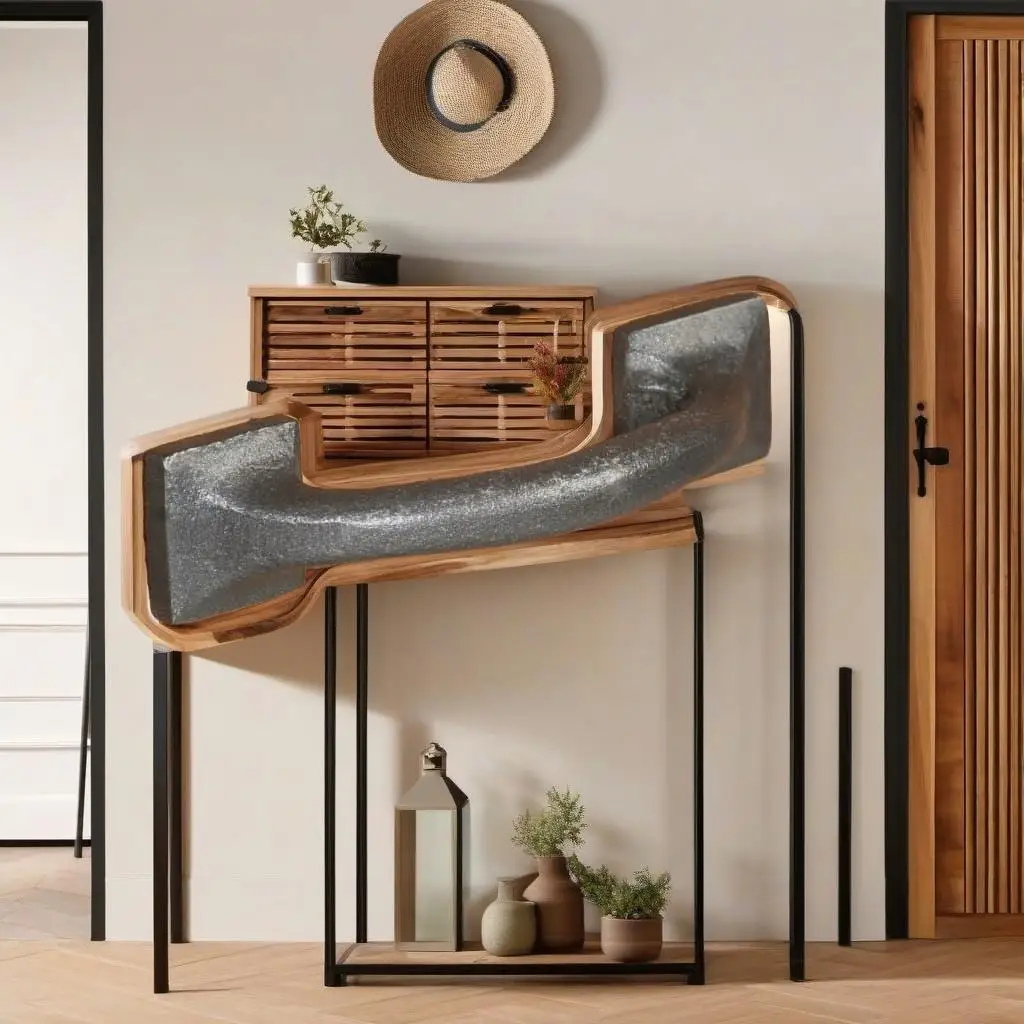 Table Console en Bois d'Acacia Massif 43.3, Meubles d'Entrée, Design Durable et Élégant