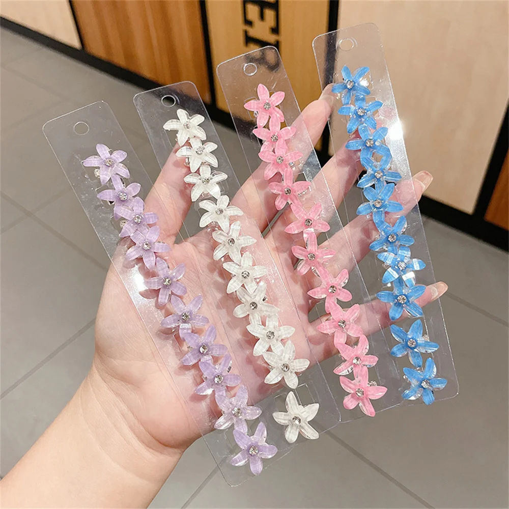 10PCS Crystal Flower Hair Clip Women Braided Hair Small Barrettes Cute Side Clip Hair Grip Summer Girls Hair Accessories