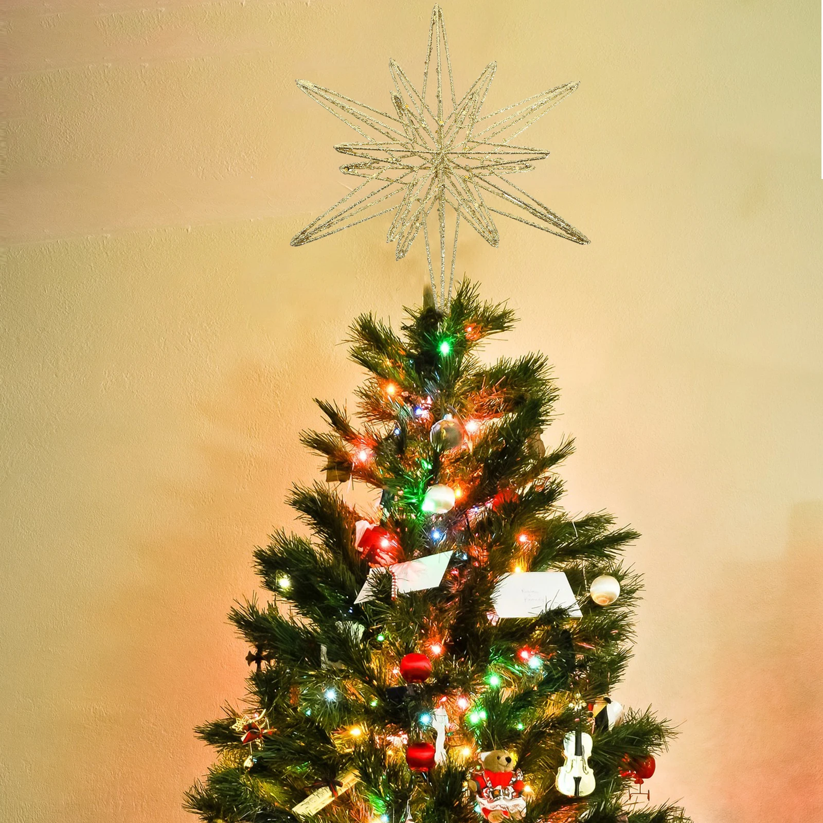 

Dazzling Iron Christmas Tree Topper Inch Metallic Treetop Decoration for Holiday Parties Star for Top of Tree