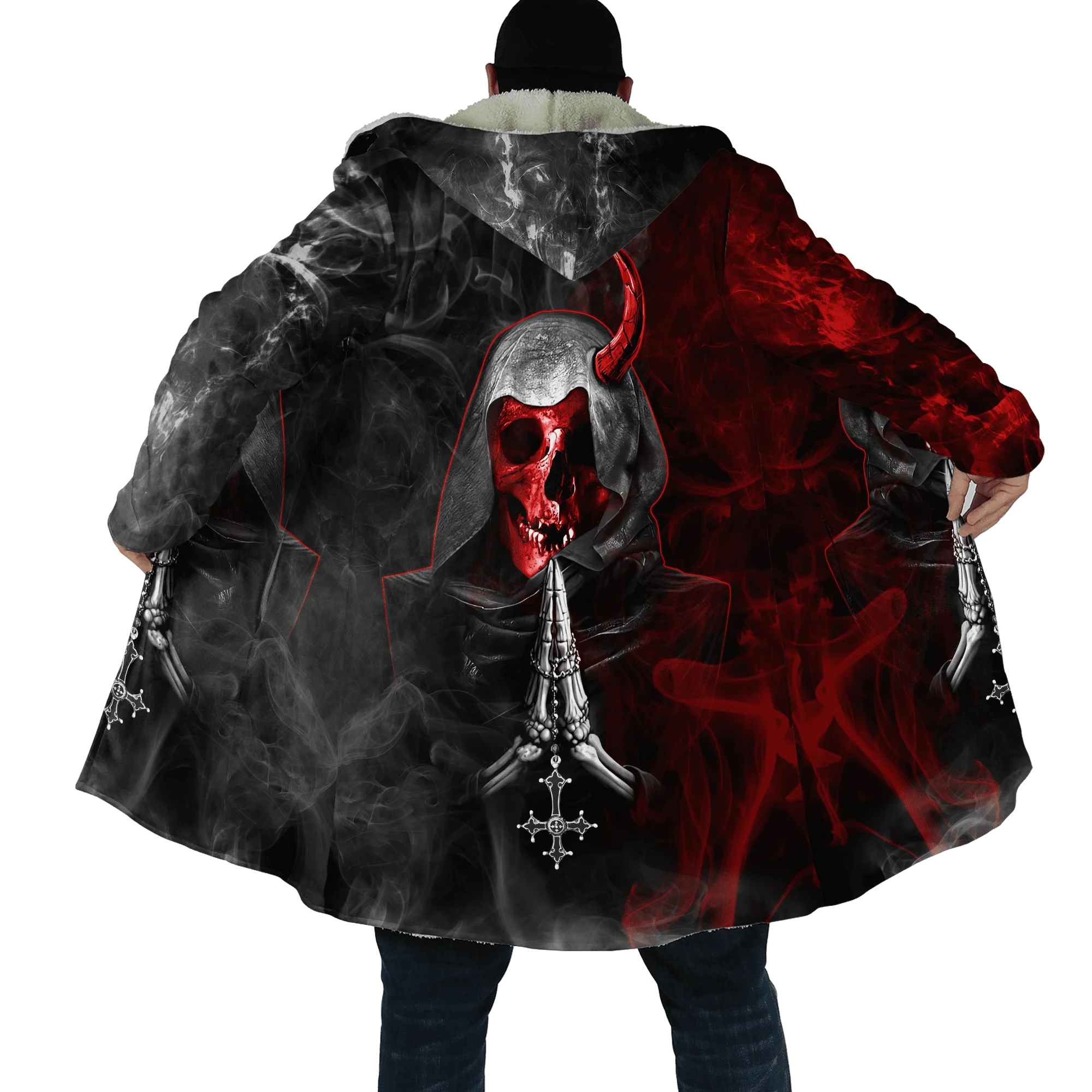 PLstar Cosmos Mens Cloak skull Devil Tattoo 3D All Over Printed Fleece Hooded Cloak Unisex Casual Thick Warm Cape coat PF71