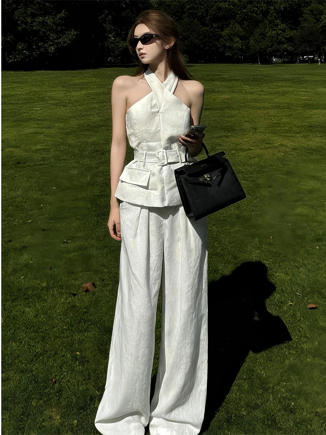 Unique Beautiful White Linen Set Women Summer 2026 Sleeveless Top Wide Leg Pants Two Piece Set Casual Style Versatile Use