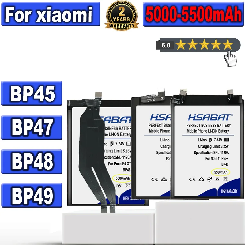 HSABAT-بطارية ل شاومي Mi 12 برو ، 12X ، Redmi نوت 11 برو + ، 11 برو زائد ، K50 ، POCO F4 ، 5G بطاريات ، BP45 ، BP47 ، BP48 ، BP49 ، 5000 ~ 5500mAh