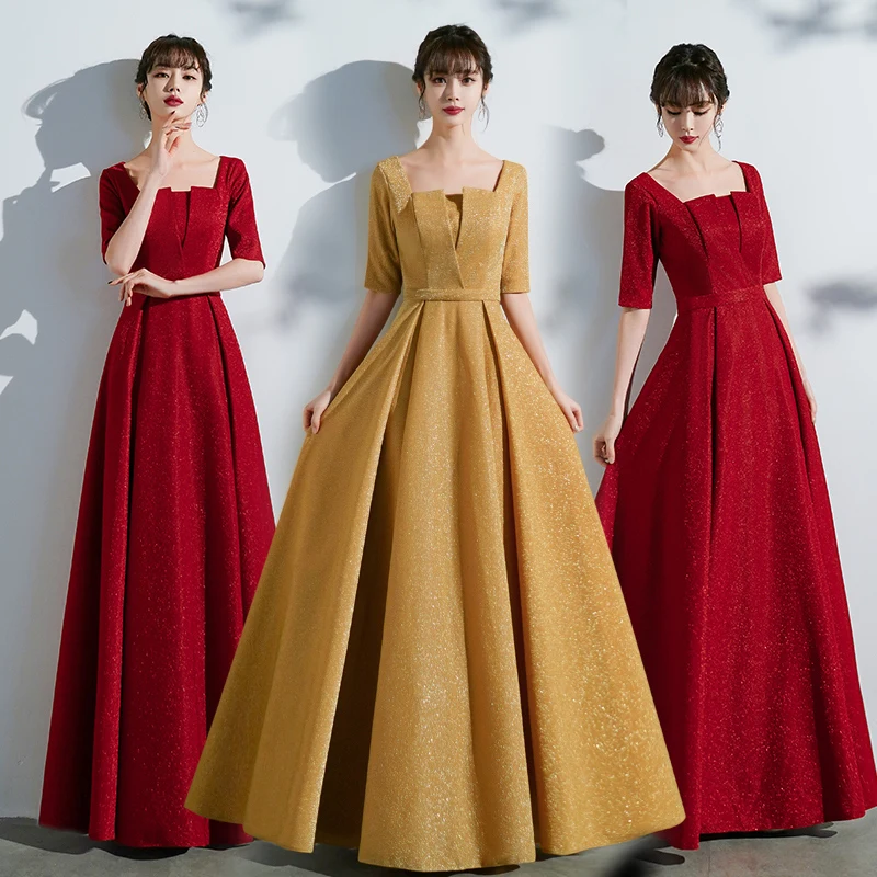 XXBY-68#Cantata Performance Dress Cheap Wholesale Long Choir Host Evening Dresses Gold Wine Red Chorus Stylish Costumes Free Shi