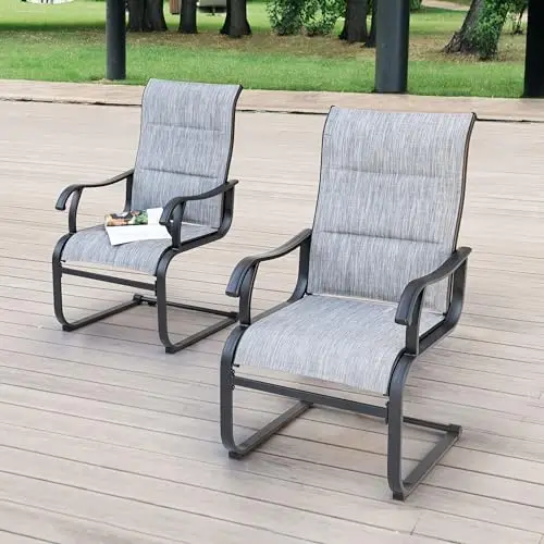 Set of 2 Patio Dining Chairs All Weather Outdoor Padded Textilene Chairs with High Back and Spring Motion Design