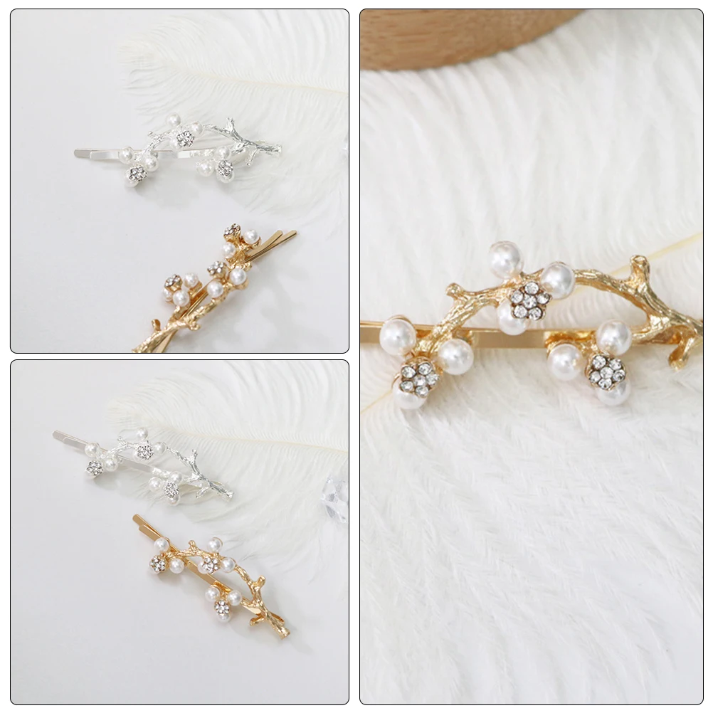 

3pcs Rhinestone Hair Clips Barrettes For Women Girls Premium Branch Hairpins Wedding Ceremony Accessories Lightweight Pearl