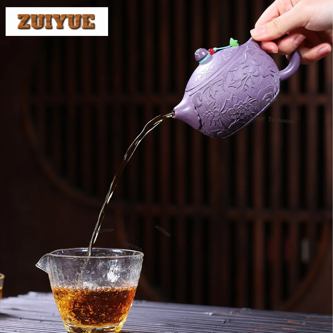 280ml Traditional Yixing Purple Clay Teapots Handmade Xishi Pot Raw Ore Violet Mud Kettle Zisha Tea Set Tableware Accessories