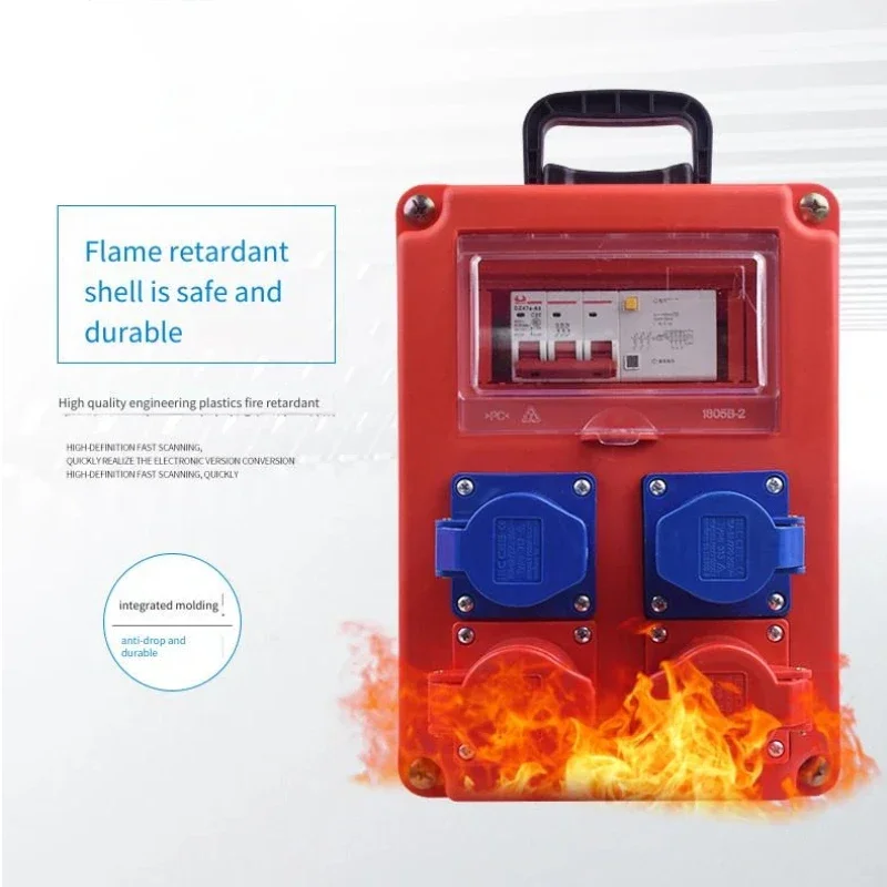Portable Construction Site Power Distribution Box 220V Mobile 5-Hole Socket with Leakage Protection Temporary Strong Box for Sit