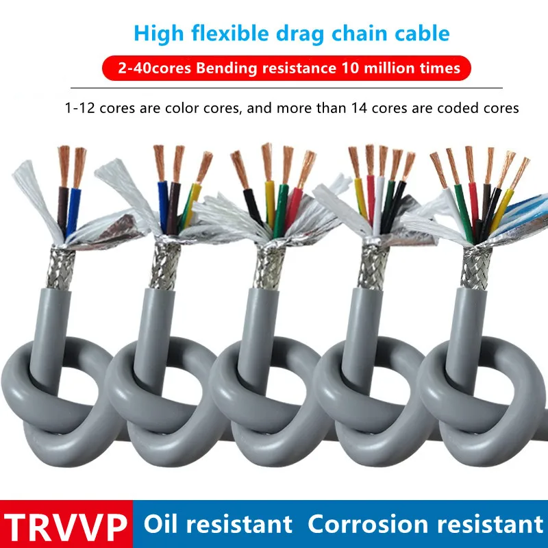 17/15/20/18/22AWG 2-8 core Towline shielded cable 1m PVC flexible wire resistance to bending corrosion resistant copper wire