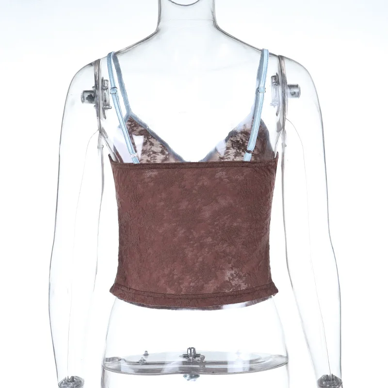 2026 المرأة الصيف السباغيتي حزام الأعلى عارية الذراعين الرسن الخامس الرقبة الأساسية البني كامي أكمام تانك القمم المرأة الصيف بروتيل #3