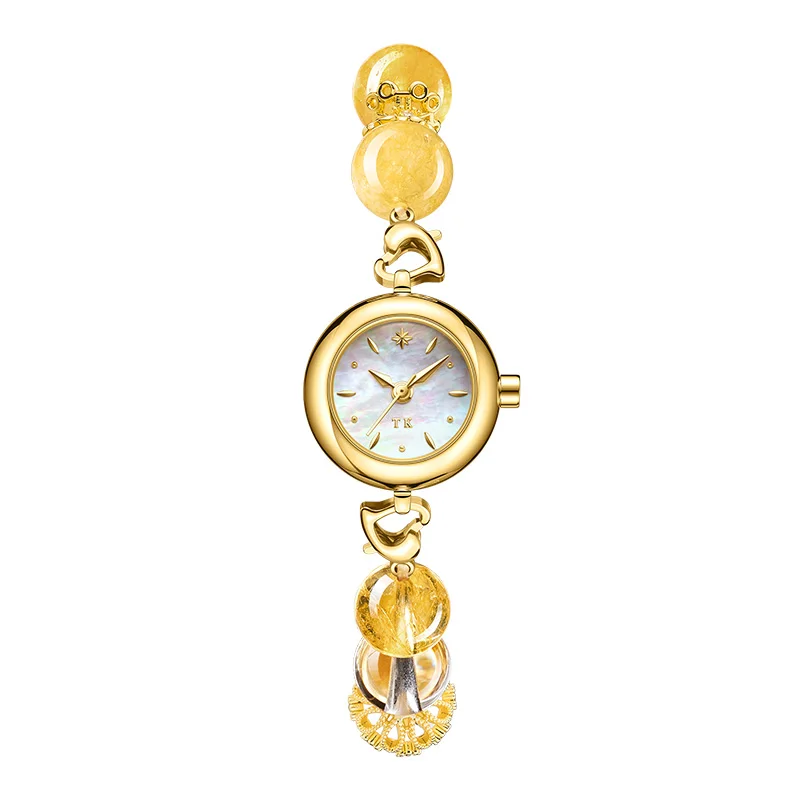 TIMETOKEN Women's Citrine Golden Pendant Watch Jewelry Set Birthday Gift