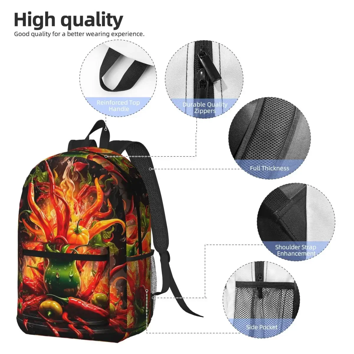 Fresh Colorful Chili Realistic Backpack Daypack Large Capacity Kids BookBag School Bag Shoulder Bags for Men Women