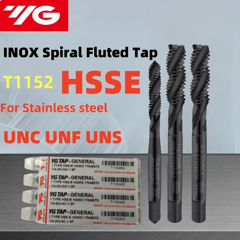 

1PCS South Korea YG HSSE American INOX Spiral Fluted Tap UNC UNF UNS 8-32/10-24 1/4-20 5/8 7/16 9/16 Machine Screw Thread Taps