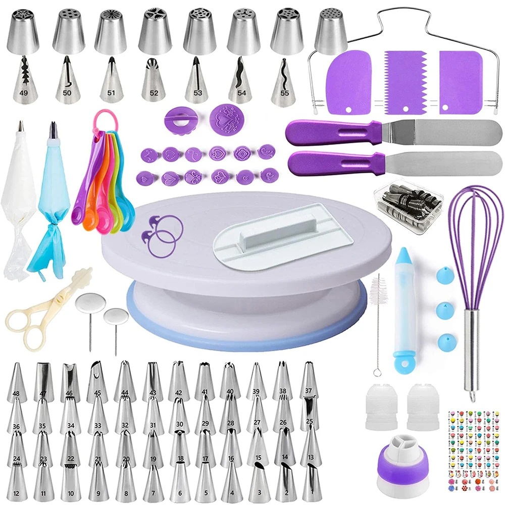 

137PCS/Set Cake Turntable Cake Decorating Tools Kit Piping Nozzle Piping Bag Set Rotary Table Baking Tool Sets Kitchen Supplies