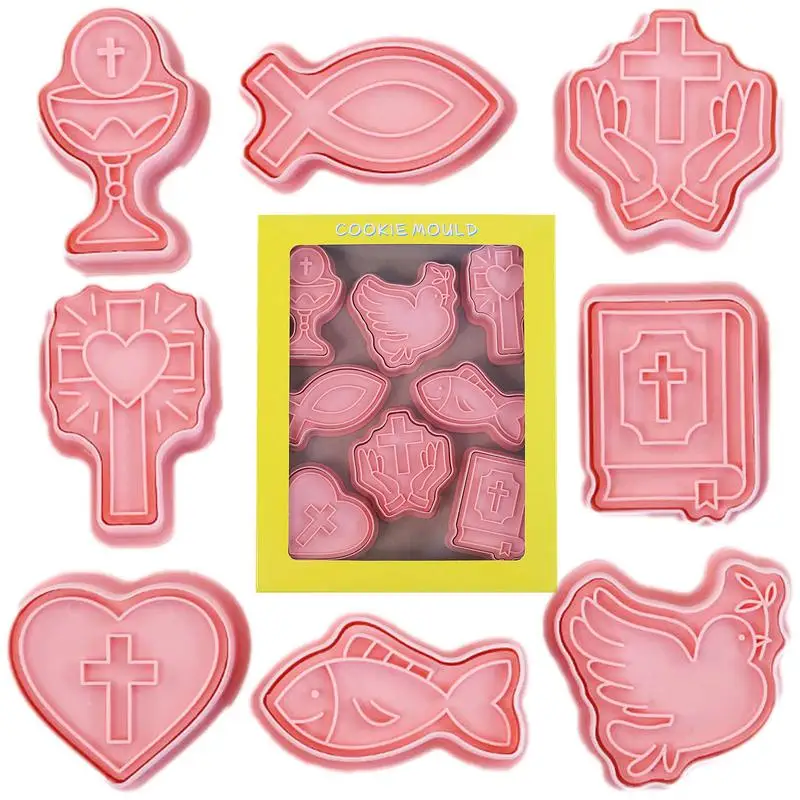 Christian Cookie Cutters Holy Communion Cartoon Cookie Mold Christian Cross Baby Baptism Cookie Embosser Mold Fondant Cake Decor